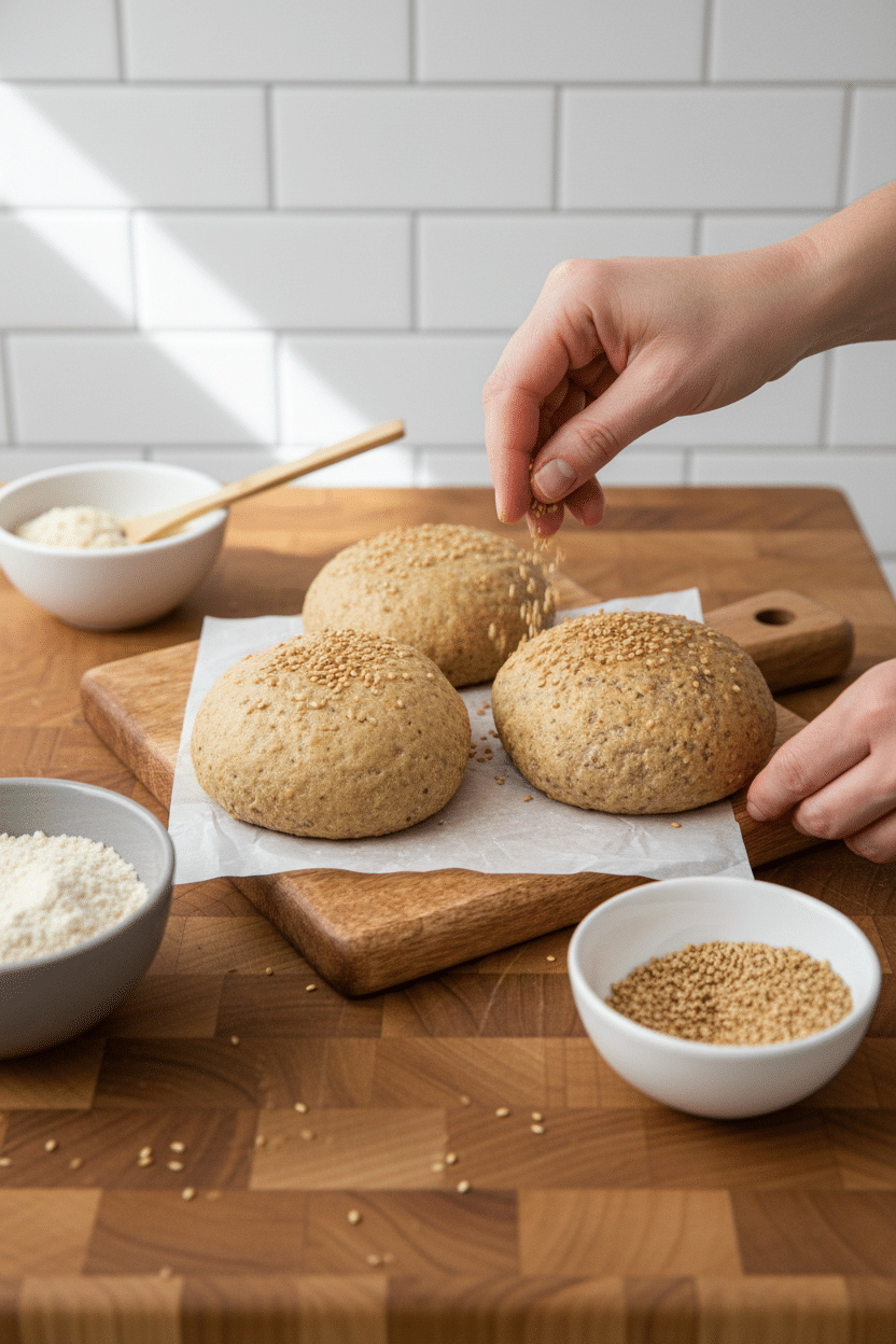Keto bread buns slice on plate showing perfect texture and swirl pattern