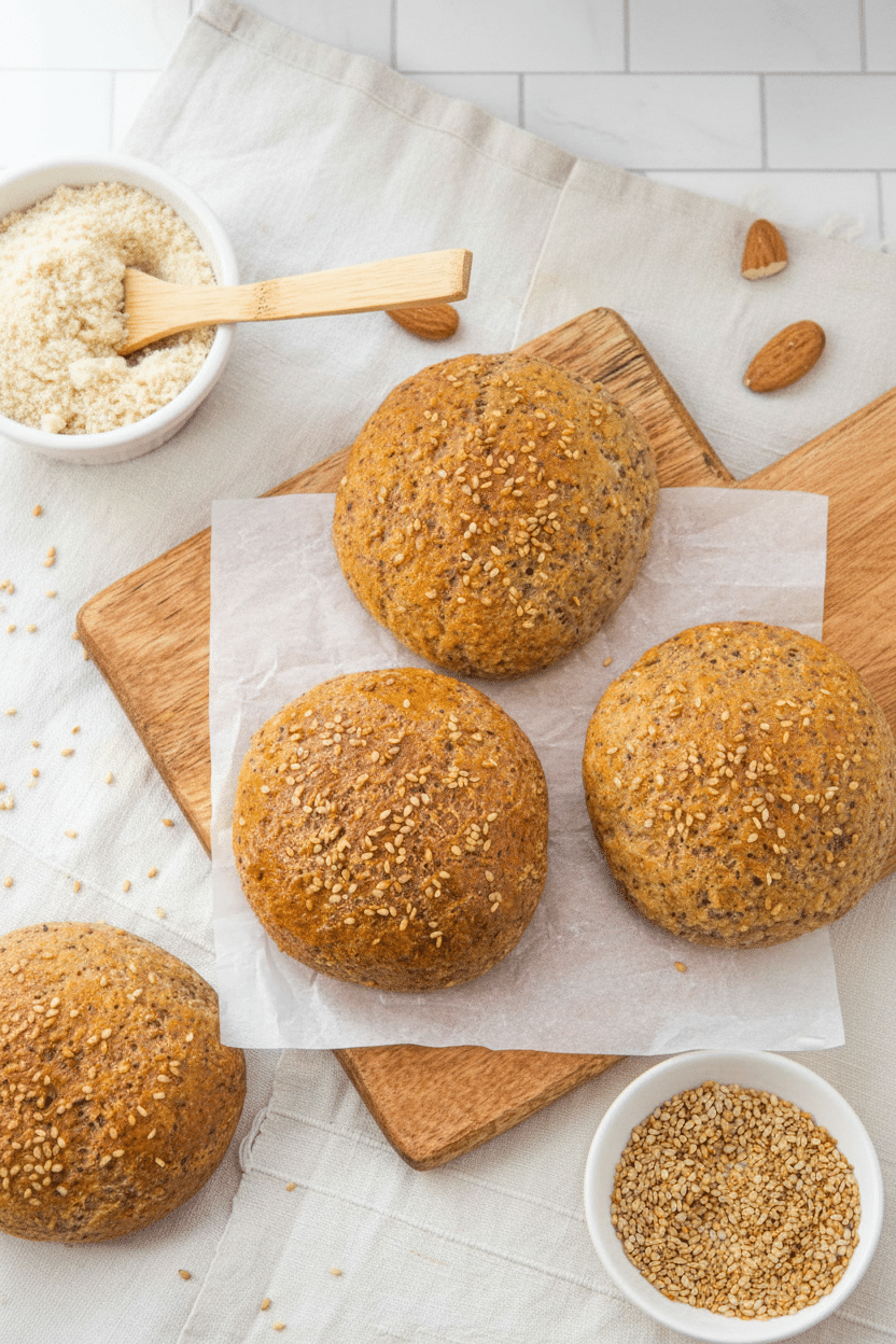 Keto bread buns final dish beautifully presented and ready to serve