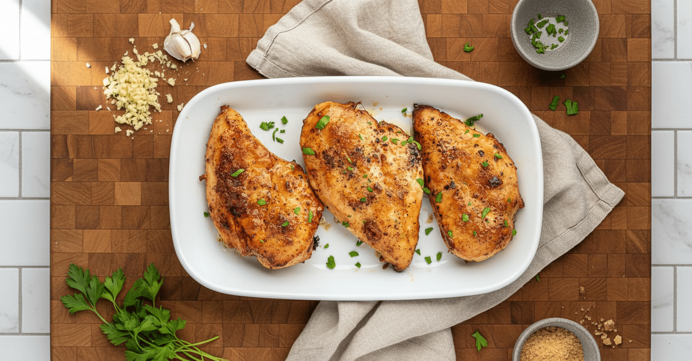 Garlic Brown Sugar Chicken ingredients organized and measured on kitchen counter