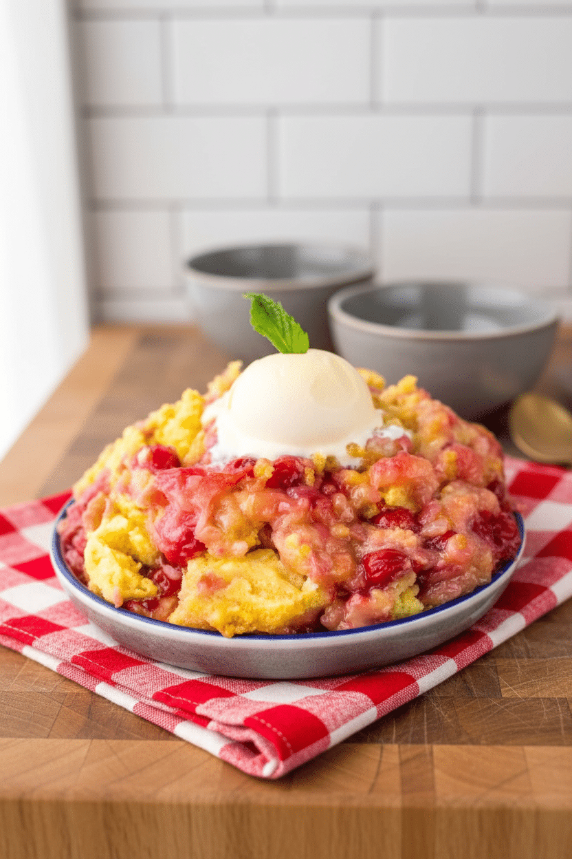 Cherry Pineapple Dump Cake final dish beautifully presented and ready to serve