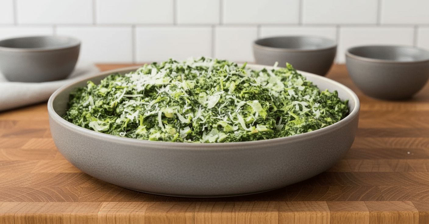 Creamed Spinach Recipe final dish beautifully presented and ready to serve