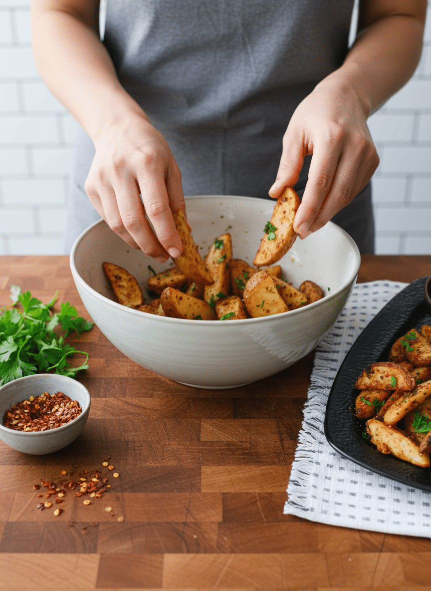 Air Fryer Potato Wedges slice on plate showing perfect texture and swirl pattern