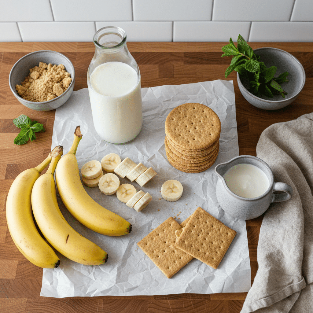 Banana Pudding Bars ingredients organized and measured on kitchen counter