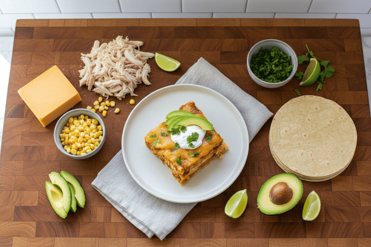 Mexican Chicken Casserole ingredients organized and measured on kitchen counter