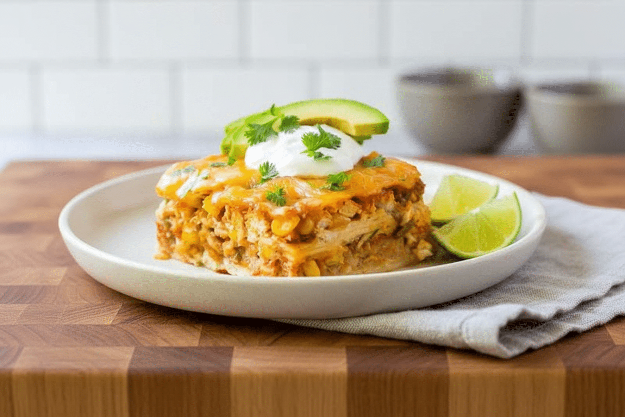 Mexican Chicken Casserole final dish beautifully presented and ready to serve