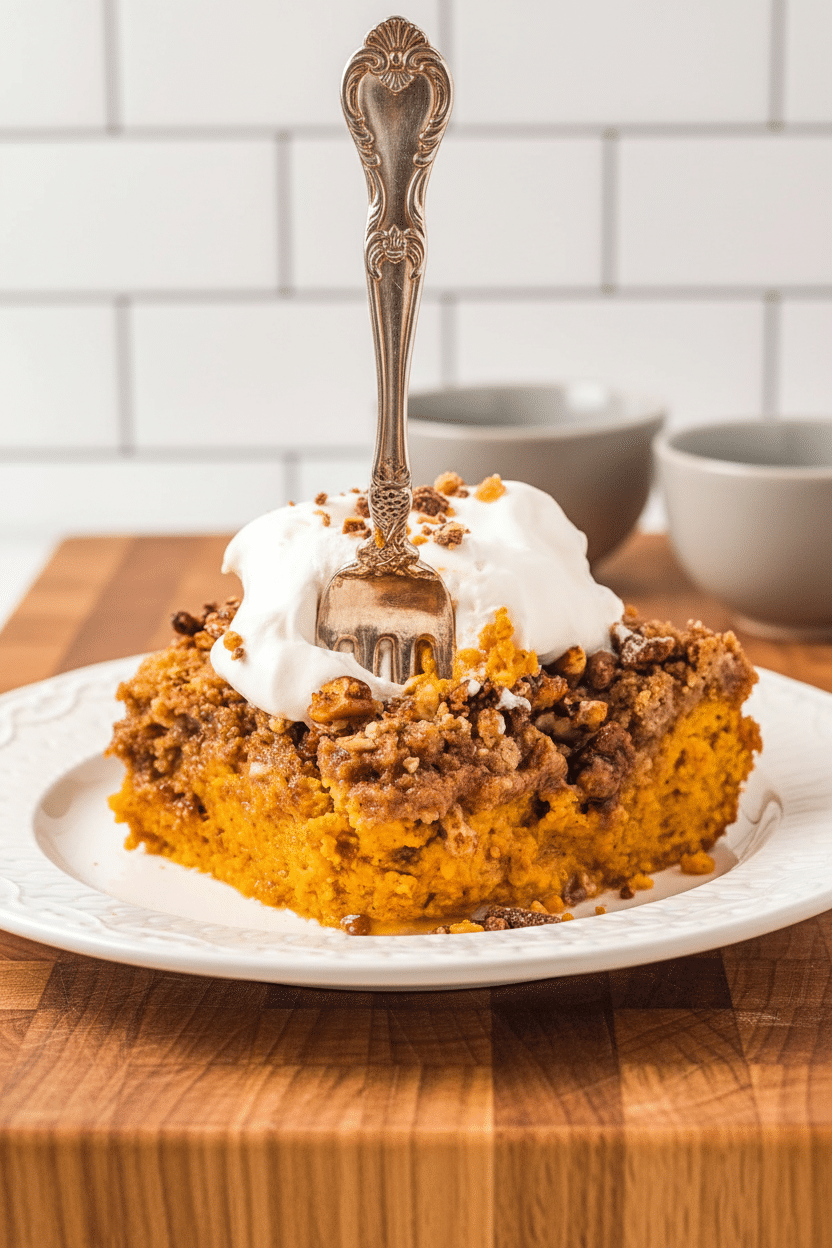 Pumpkin Dump Cake final dish beautifully presented and ready to serve