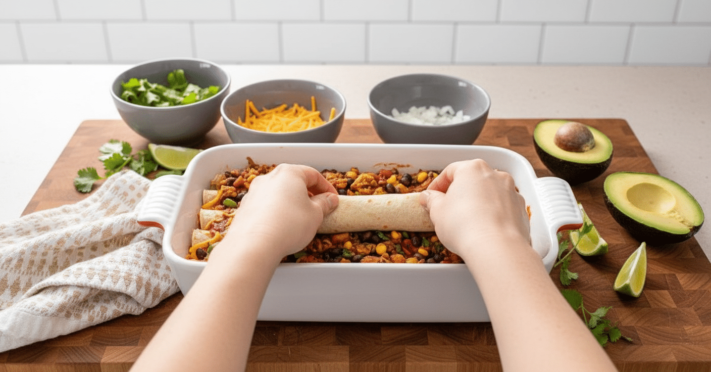 Vegetarian Enchiladas slice on plate showing perfect texture and swirl pattern