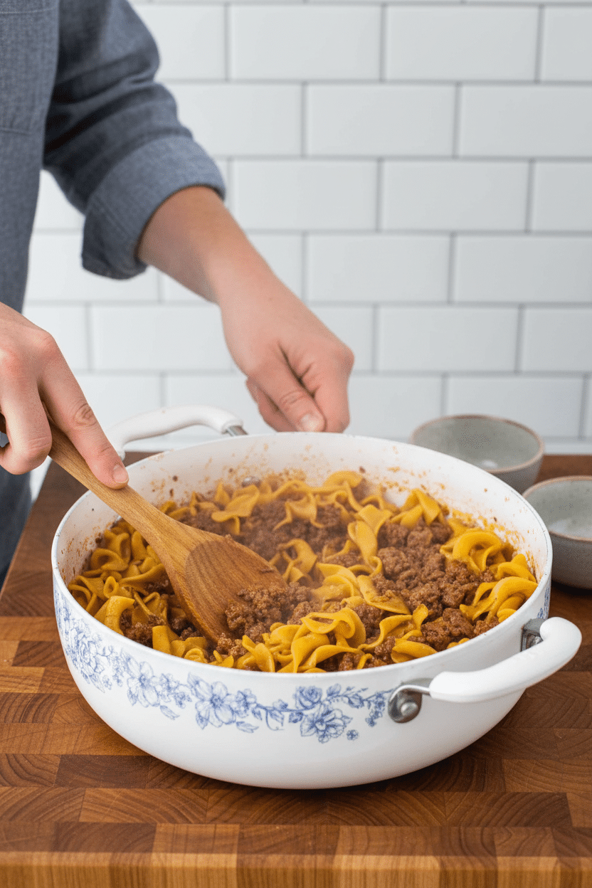 French Onion Beef Noodles slice on plate showing perfect texture and swirl pattern