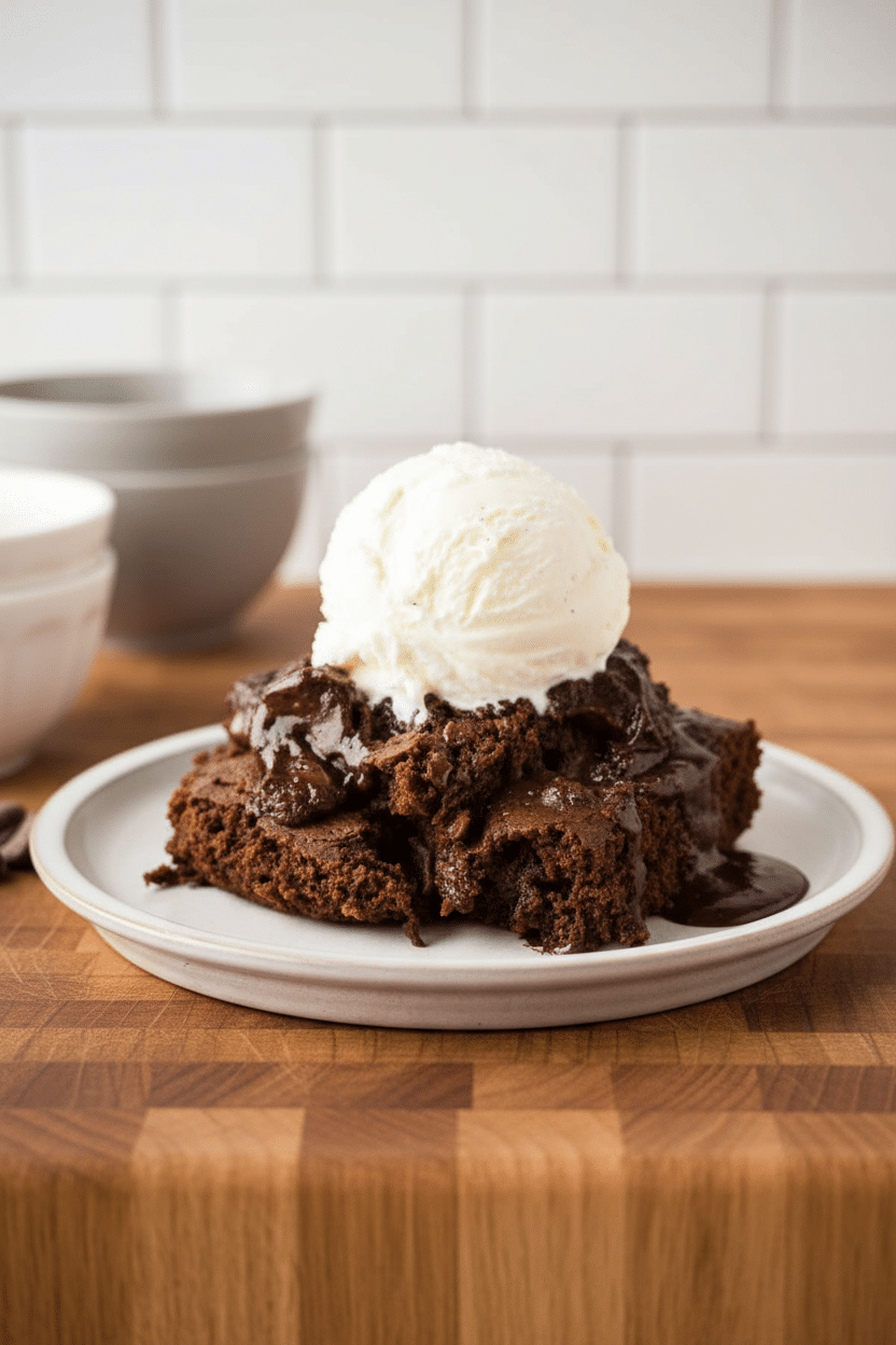 Chocolate Pudding Cake final dish beautifully presented and ready to serve