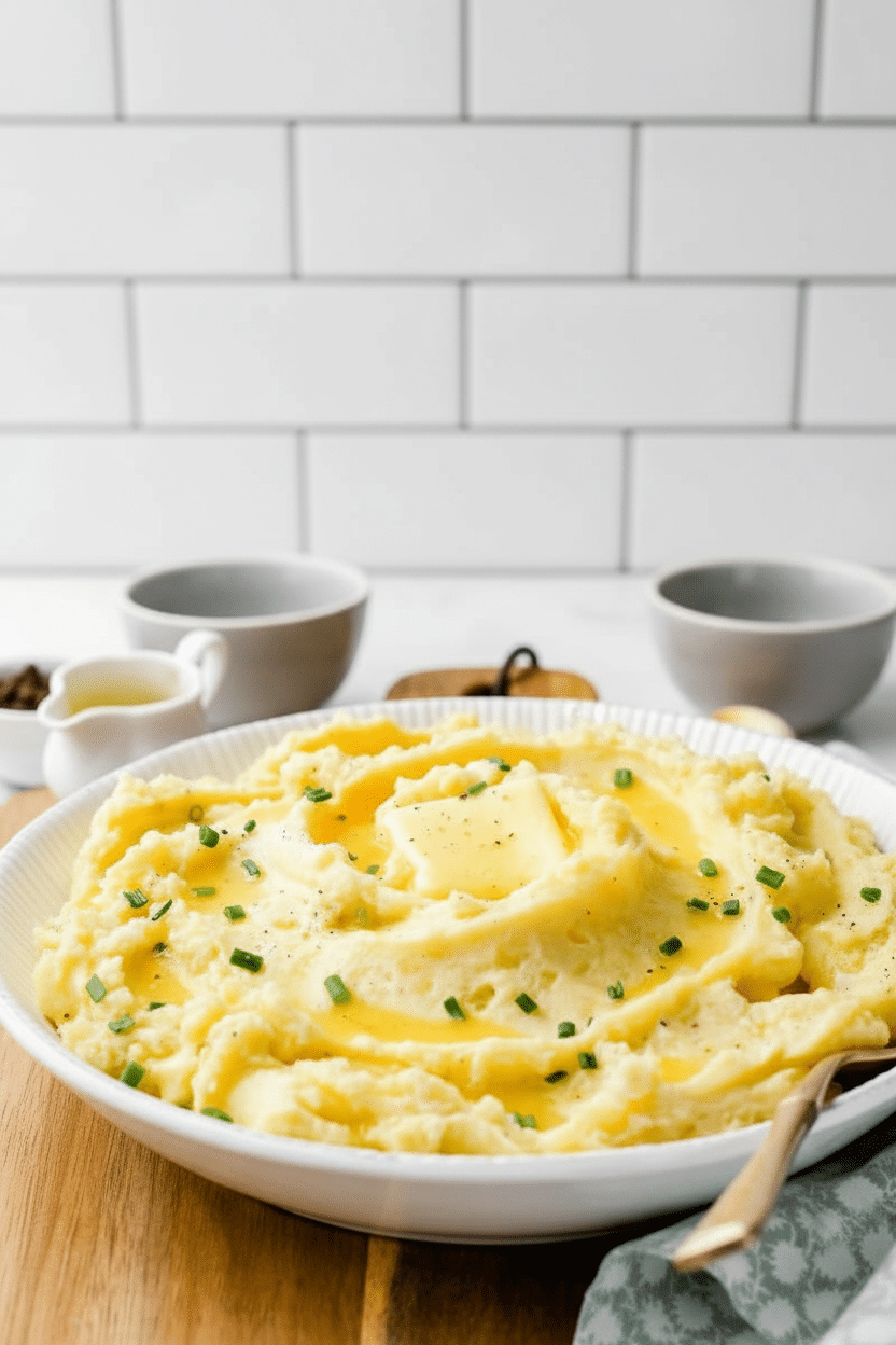 Roasted Garlic Mashed Potatoes final dish beautifully presented and ready to serve