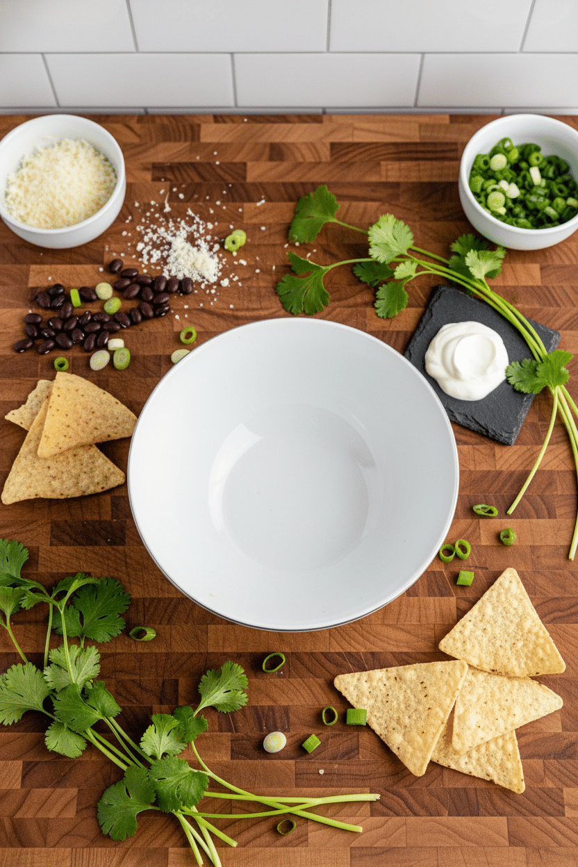 Spicy Black Bean Soup ingredients organized and measured on kitchen counter