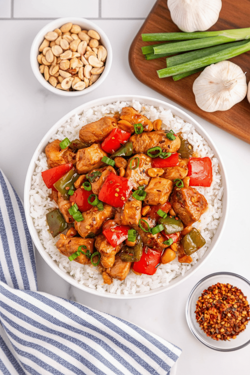 Kung Pao Chicken Recipe final dish beautifully presented and ready to serve