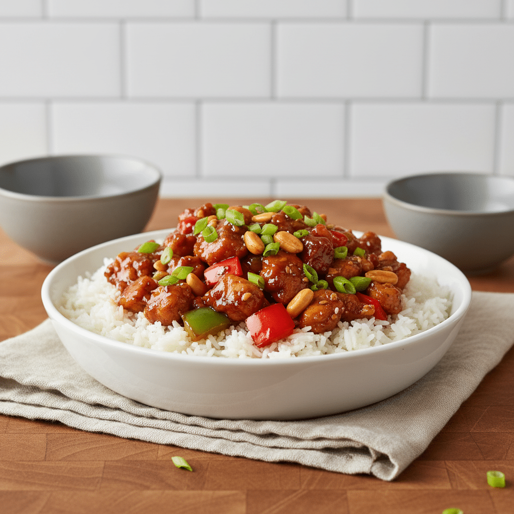 Kung Pao Chicken final dish beautifully presented and ready to serve