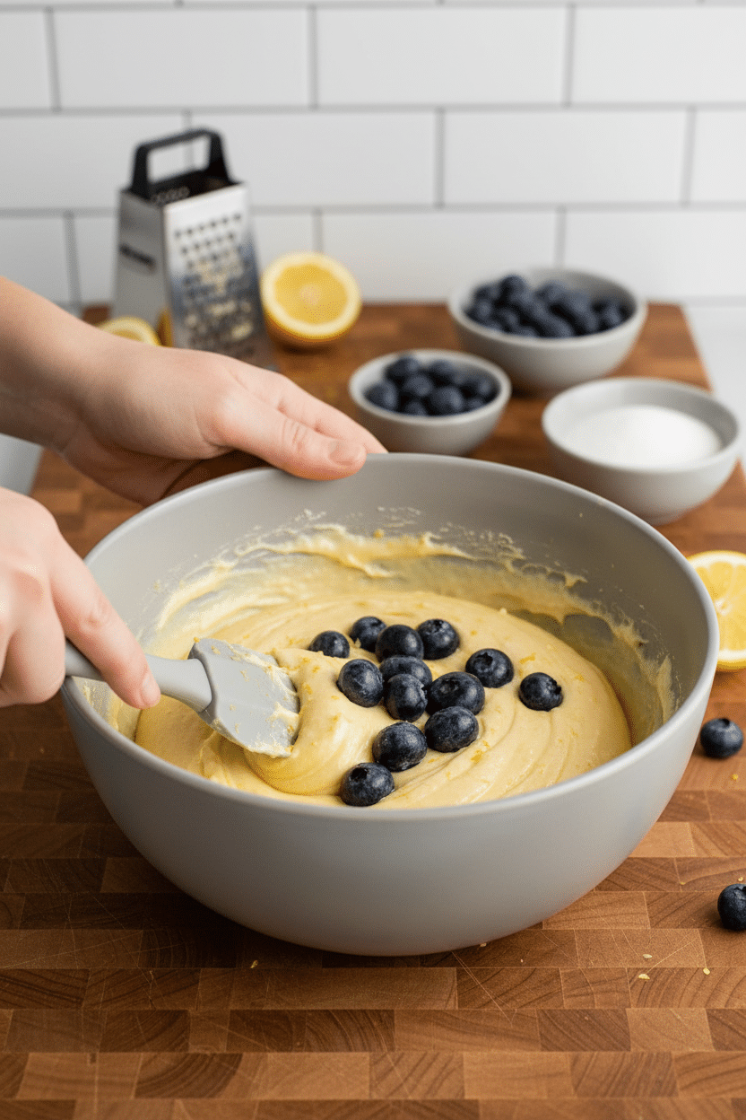 Lemon Blueberry Buckle slice on plate showing perfect texture and swirl pattern