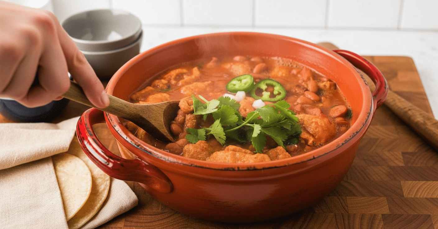 Frijoles Charros slice on plate showing perfect texture and swirl pattern