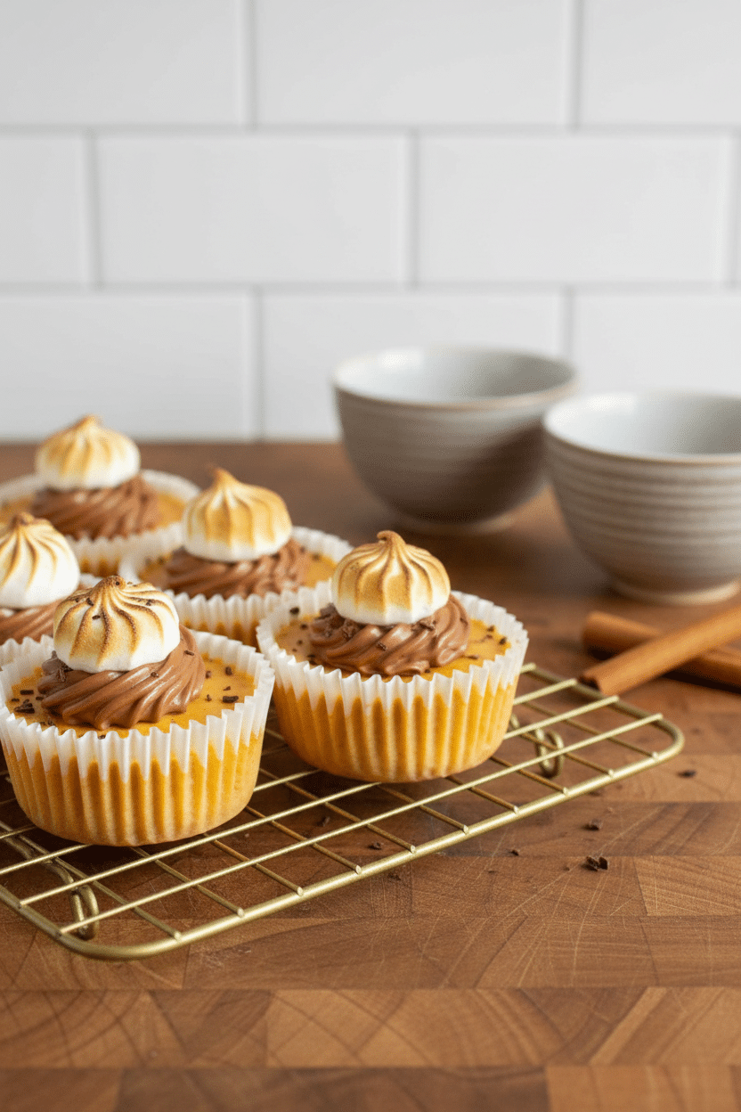 Mini Pumpkin Smores Cheesecakes final dish beautifully presented and ready to serve