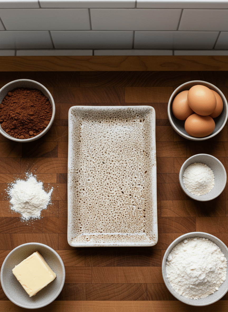 Keto Chocolate Brownies ingredients organized and measured on kitchen counter