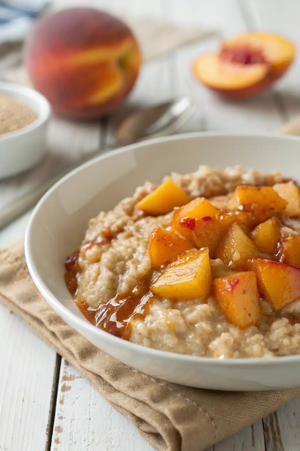 Spiced Peach Oatmeal slice on plate showing perfect texture and swirl pattern