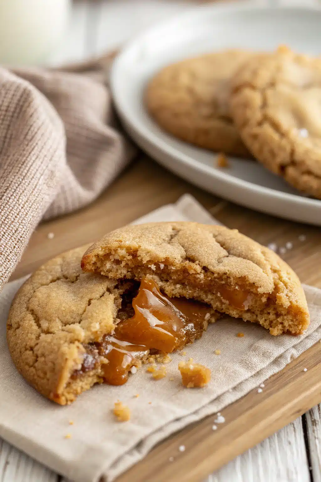 Salted Caramel Cookies slice on plate showing perfect texture and swirl pattern