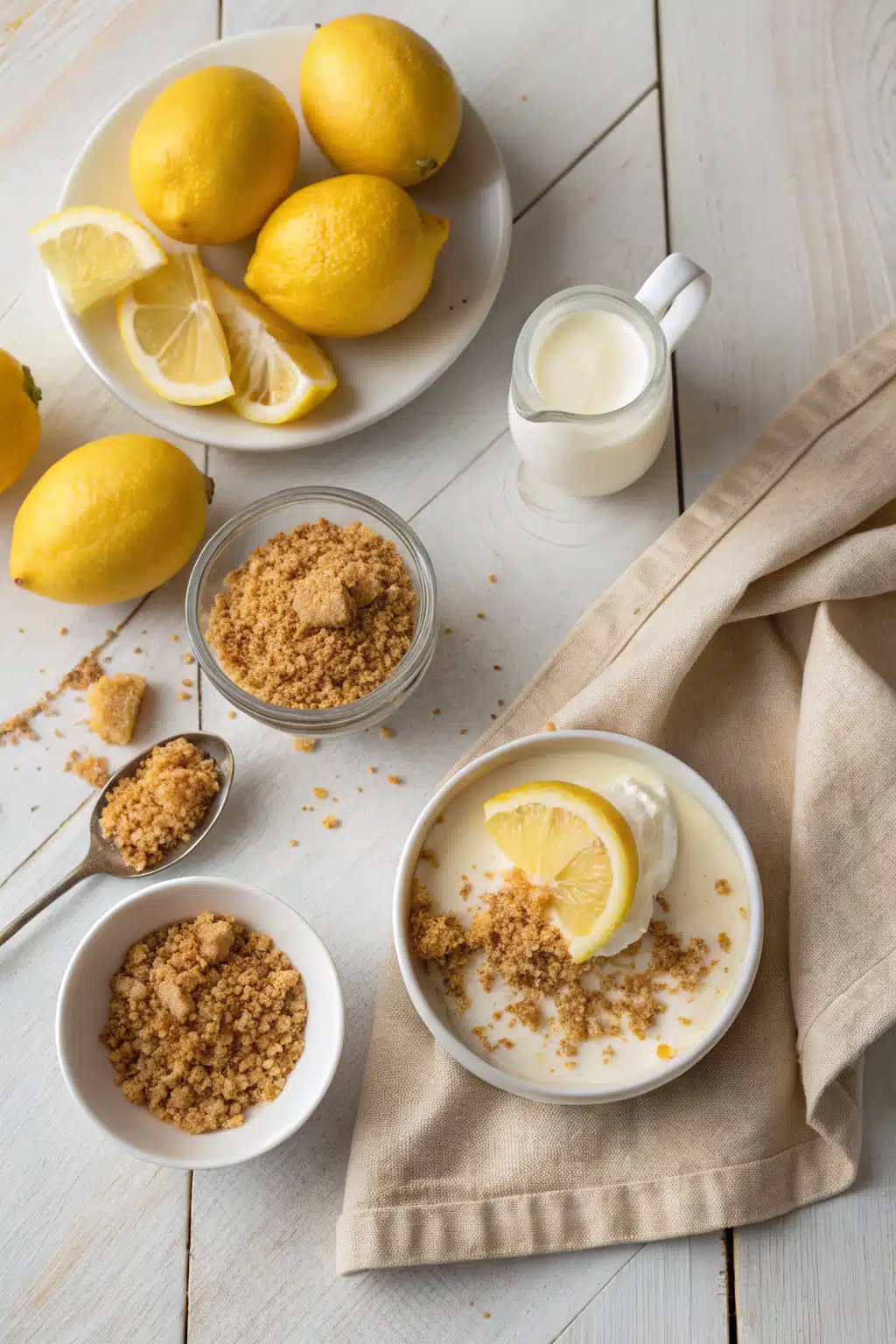 Lemon Cheesecake Recipe beautifully presented from an overhead angle