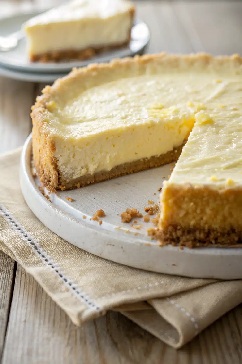 Lemon Cheesecake Recipe slice on plate showing perfect texture and swirl pattern