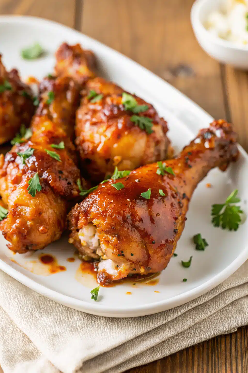 Air Fryer Chicken Drumsticks slice on plate showing perfect texture and swirl pattern