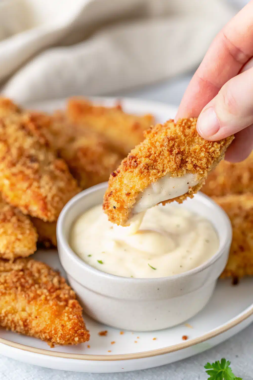 Air Fryer Chicken Tenders ingredients organized and measured on kitchen counter