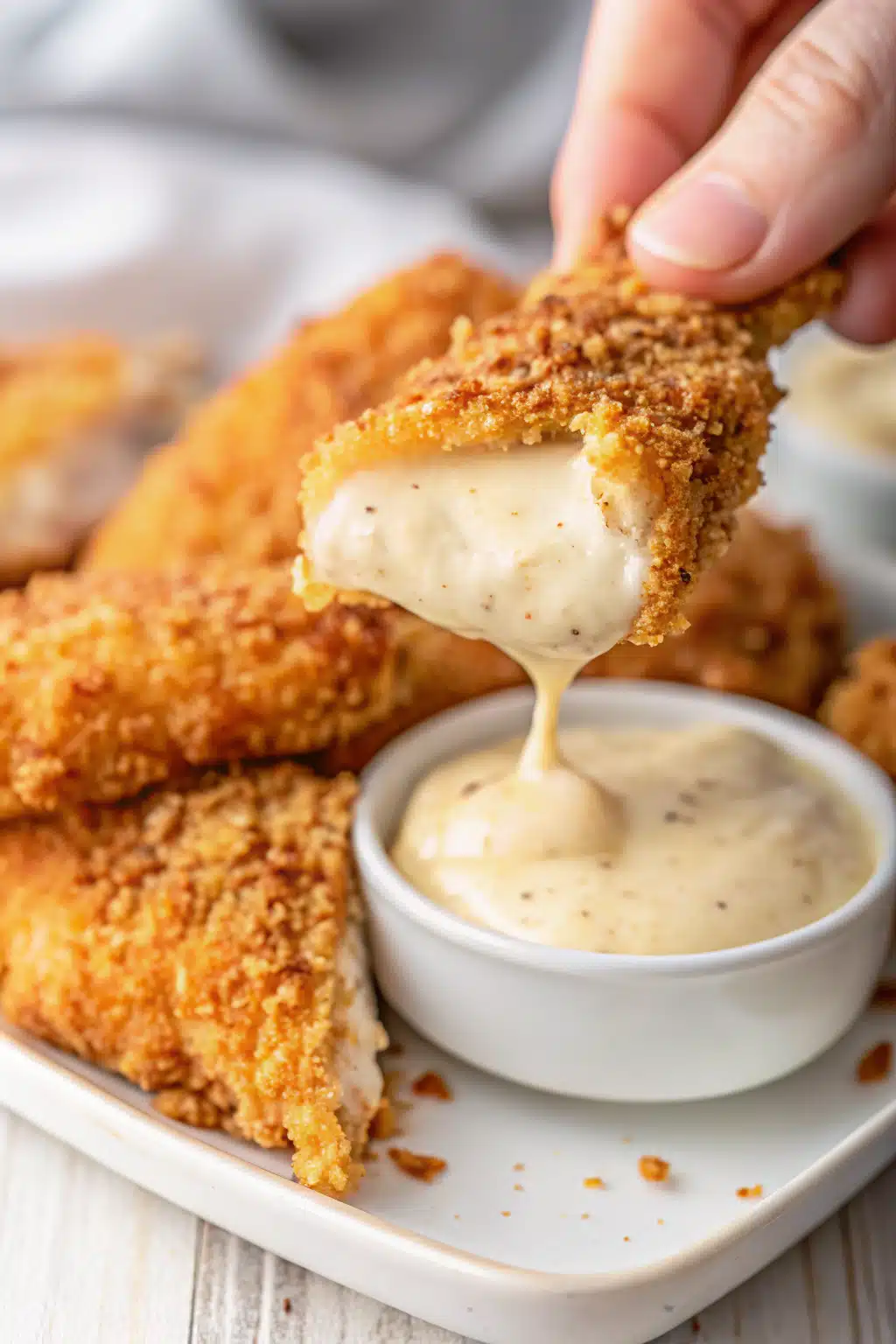 Air Fryer Chicken Tenders slice on plate showing perfect texture and swirl pattern