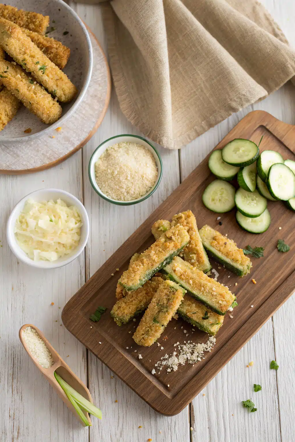 Zucchini Fries beautifully presented from an overhead angle