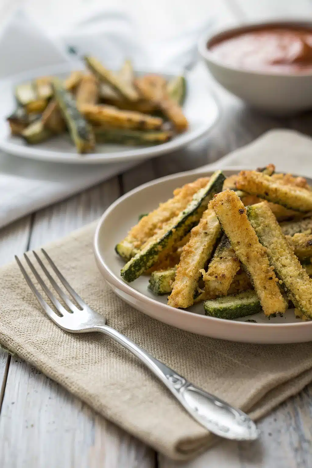 Zucchini Fries ingredients organized and measured on kitchen counter