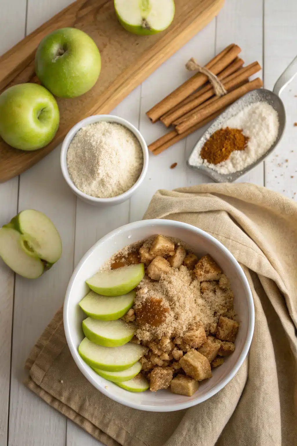 Slow Cooker Apple Cobbler beautifully presented from an overhead angle