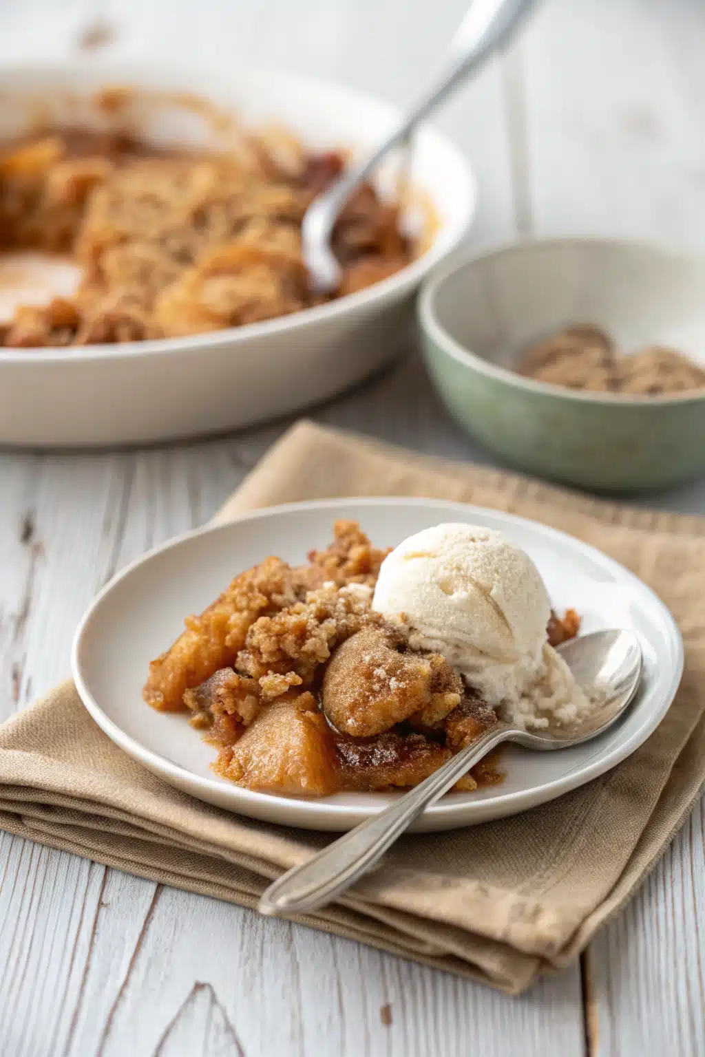 Slow Cooker Apple Cobbler ingredients organized and measured on kitchen counter