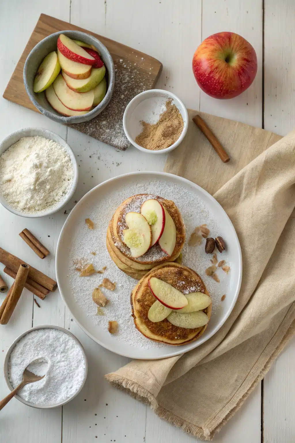 Easy Apple Pancakes beautifully presented from an overhead angle