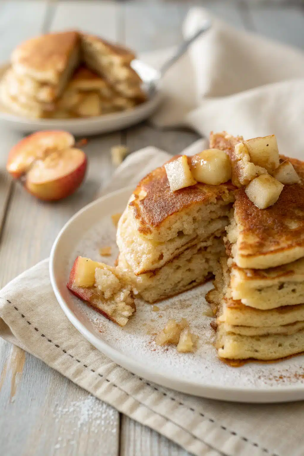 Easy Apple Pancakes slice on plate showing perfect texture and swirl pattern