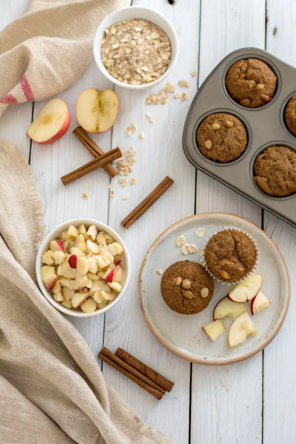 Healthy Applesauce Muffins beautifully presented from an overhead angle