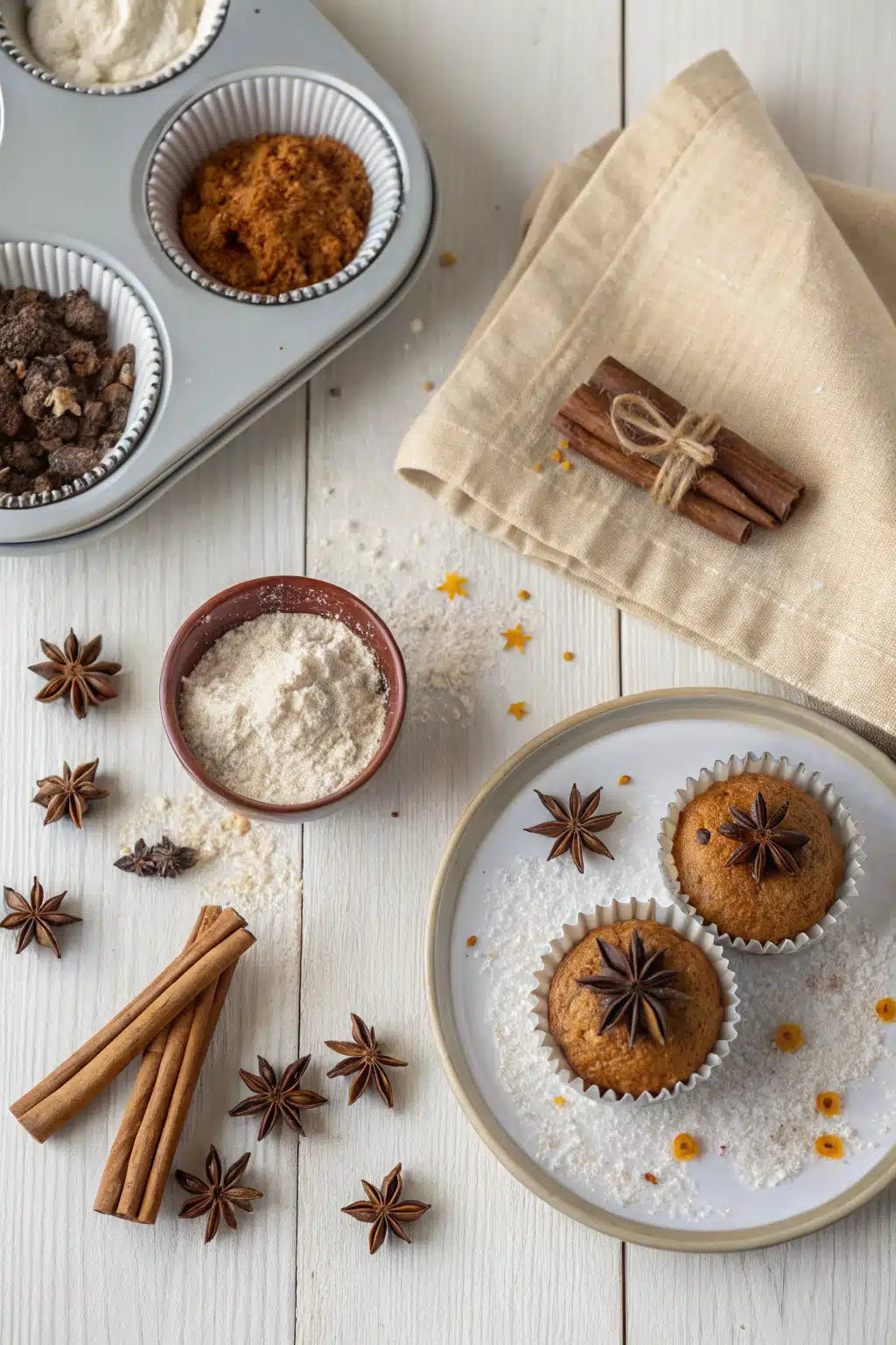 Autumn Spice Cupcakes beautifully presented from an overhead angle