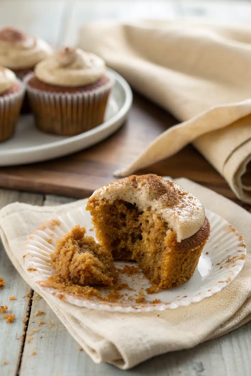 Autumn Spice Cupcakes slice on plate showing perfect texture and swirl pattern