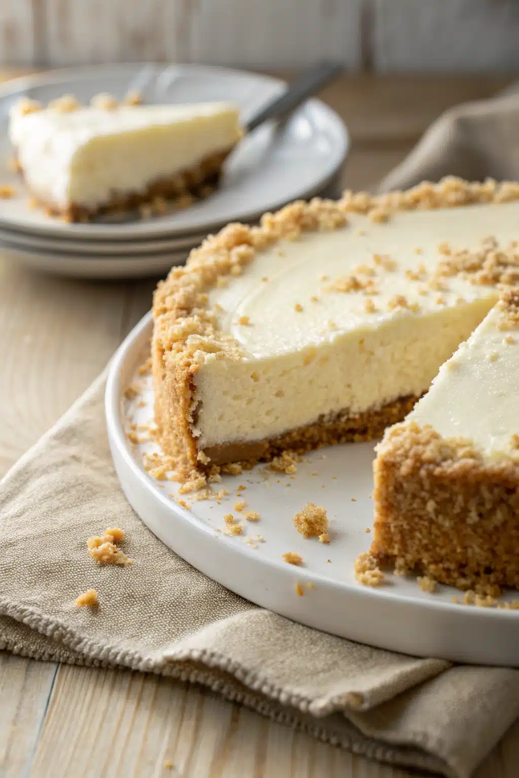 No Bake Cheesecake slice on plate showing perfect texture and swirl pattern