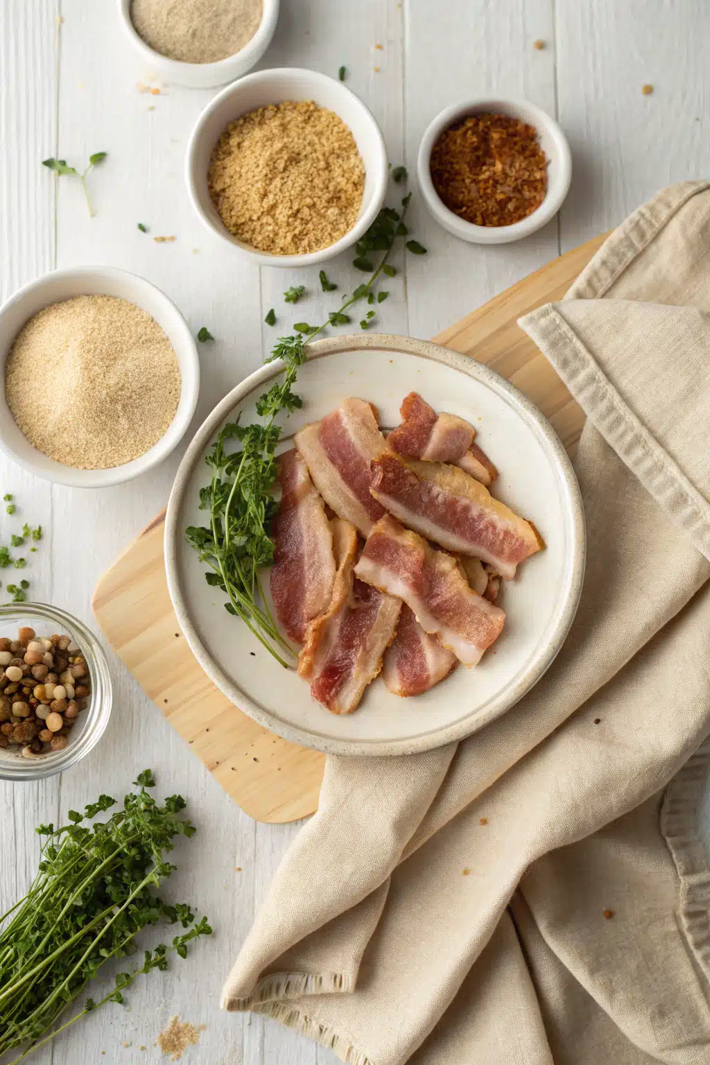 Brown Sugar Bacon Chicken beautifully presented from an overhead angle