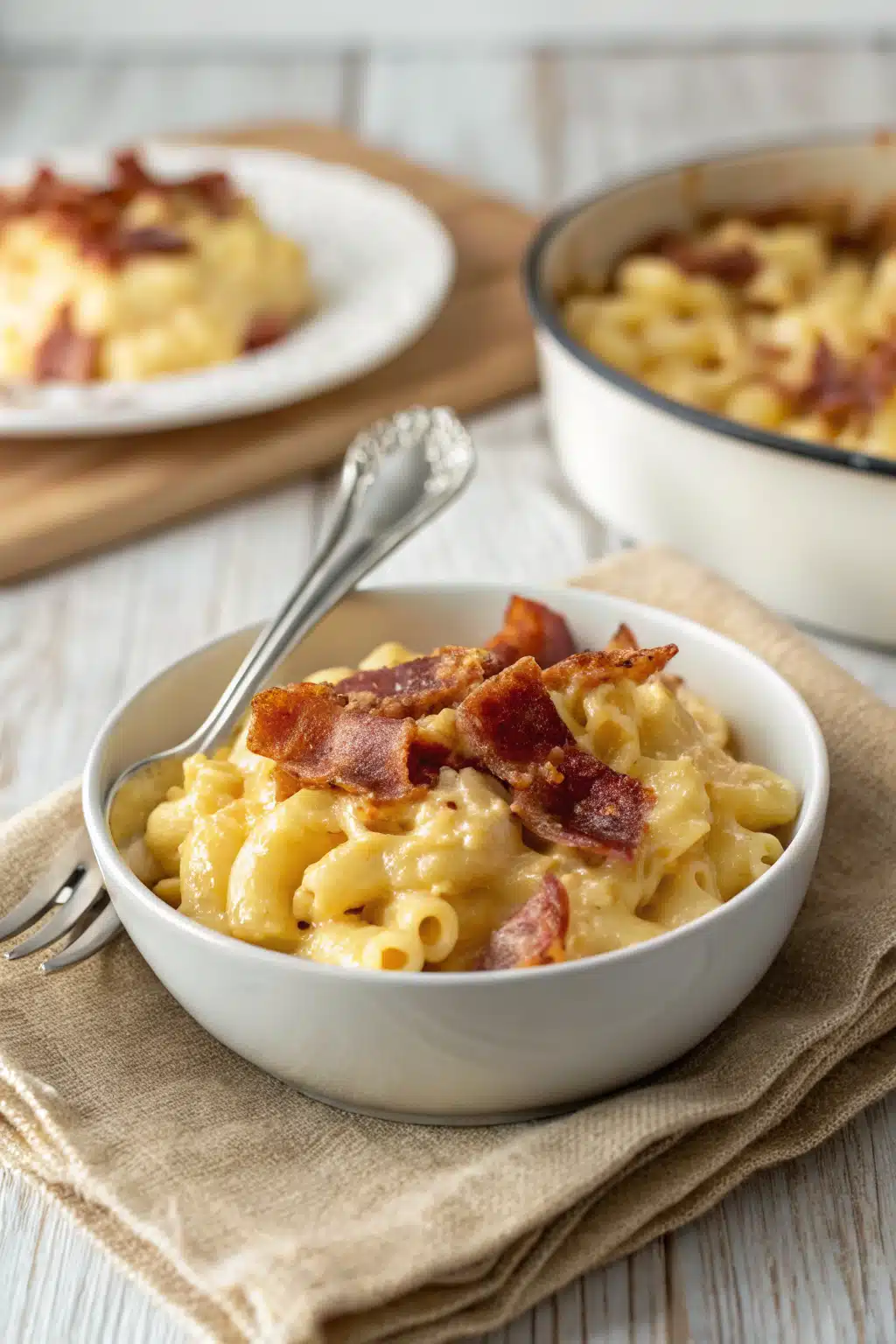 Bacon Mac and Cheese ingredients organized and measured on kitchen counter
