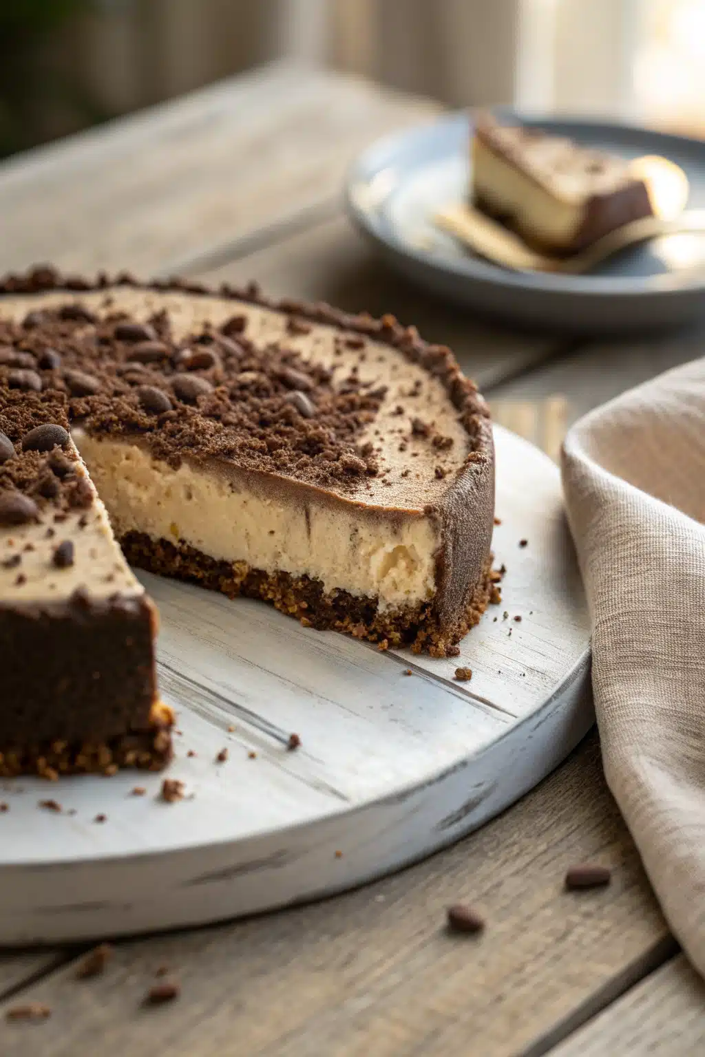 Baileys Cheesecake Recipe slice on plate showing perfect texture and swirl pattern