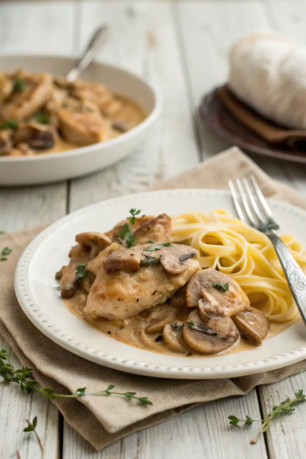 Creamy Mushroom Chicken ingredients organized and measured on kitchen counter