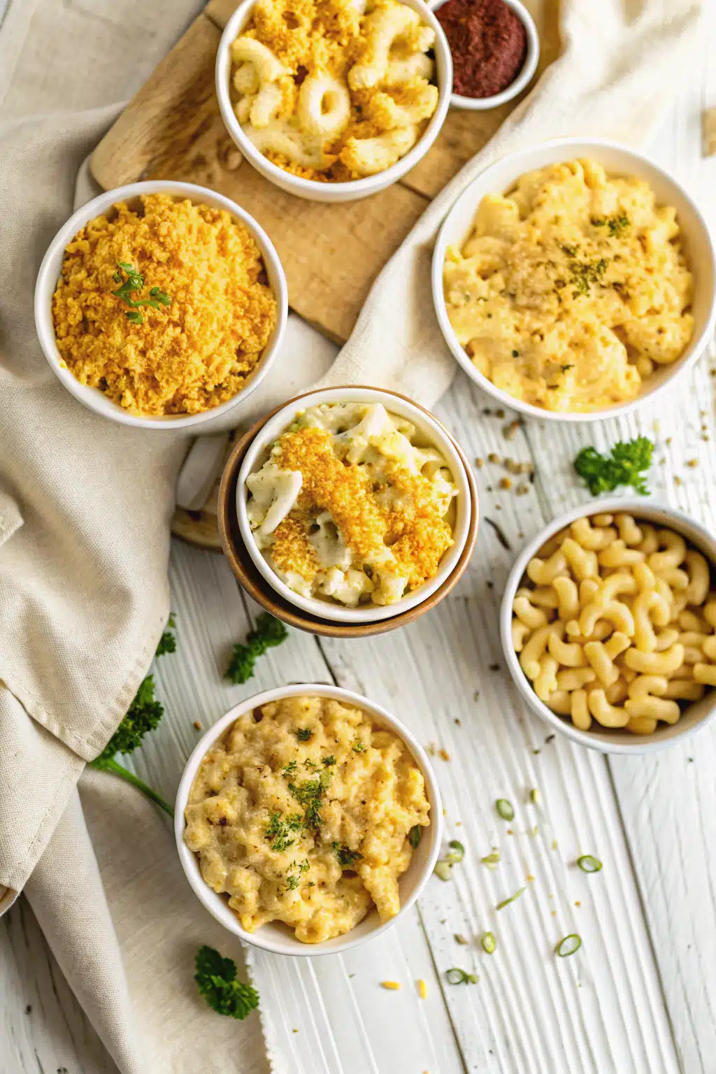 Baked Mac And Cheese beautifully presented from an overhead angle