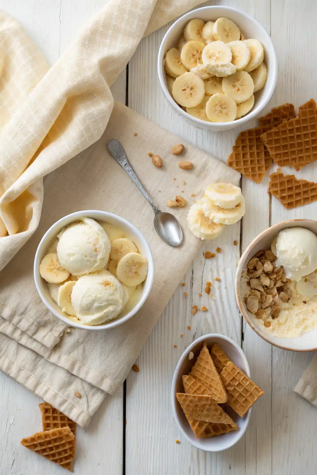 Banana Pudding Ice Cream beautifully presented from an overhead angle