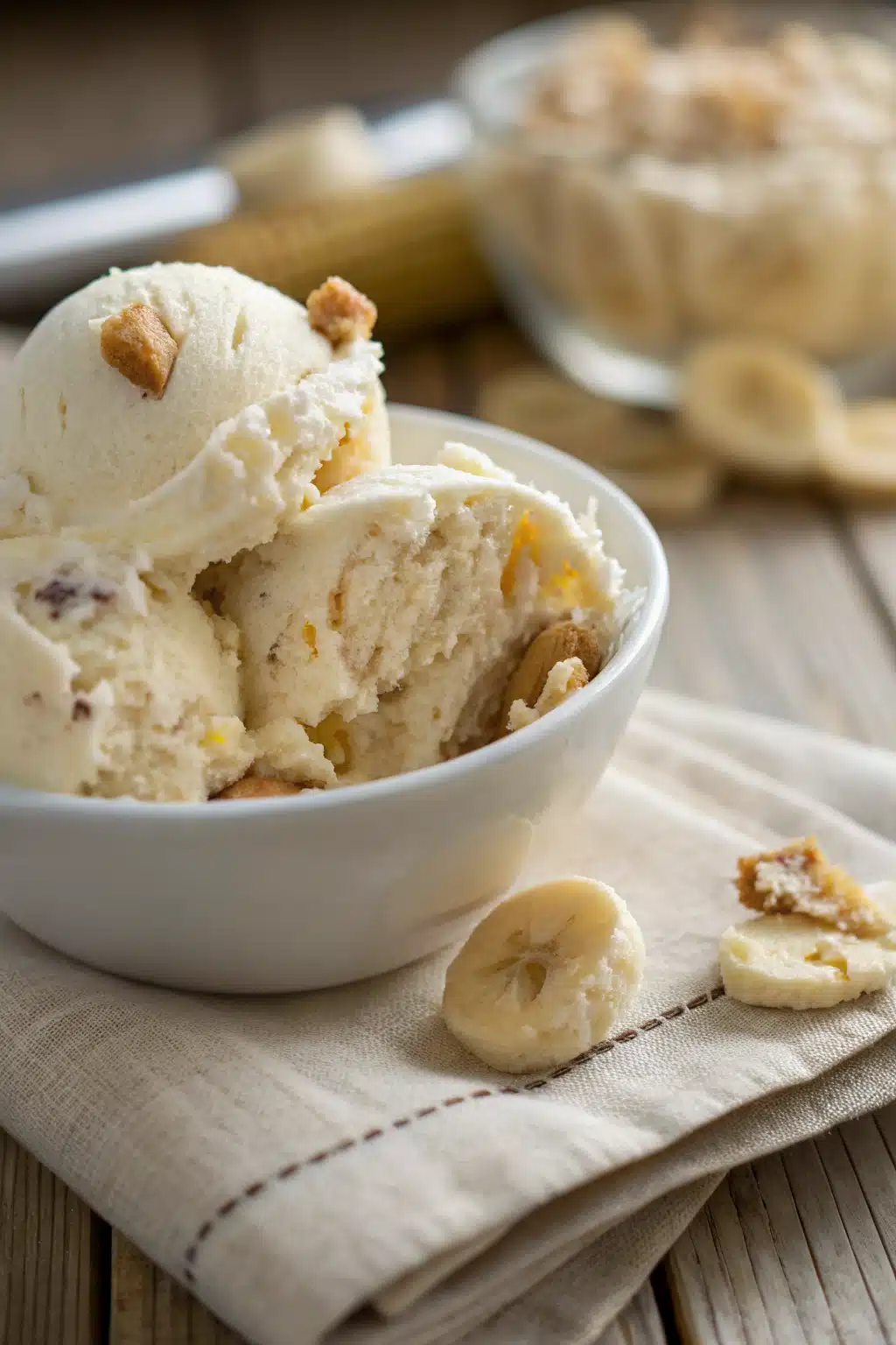 Banana Pudding Ice Cream slice on plate showing perfect texture and swirl pattern