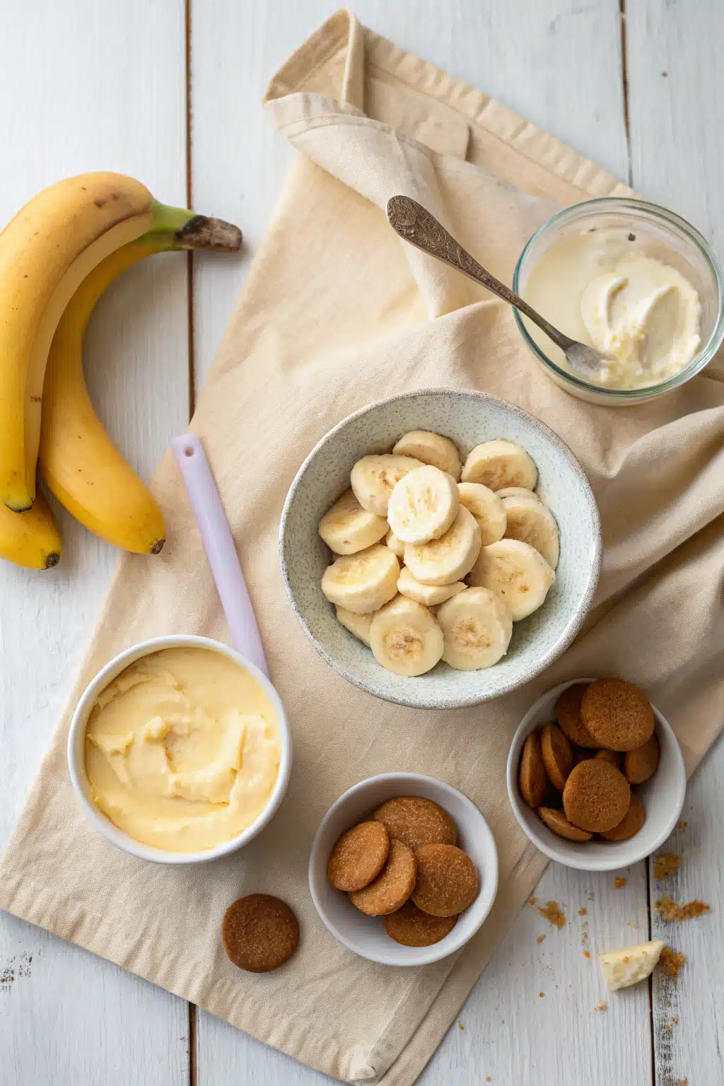 Homemade Banana Pudding beautifully presented from an overhead angle