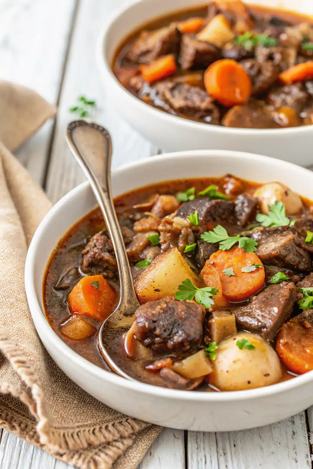 Crockpot Beef Bourguignon ingredients organized and measured on kitchen counter