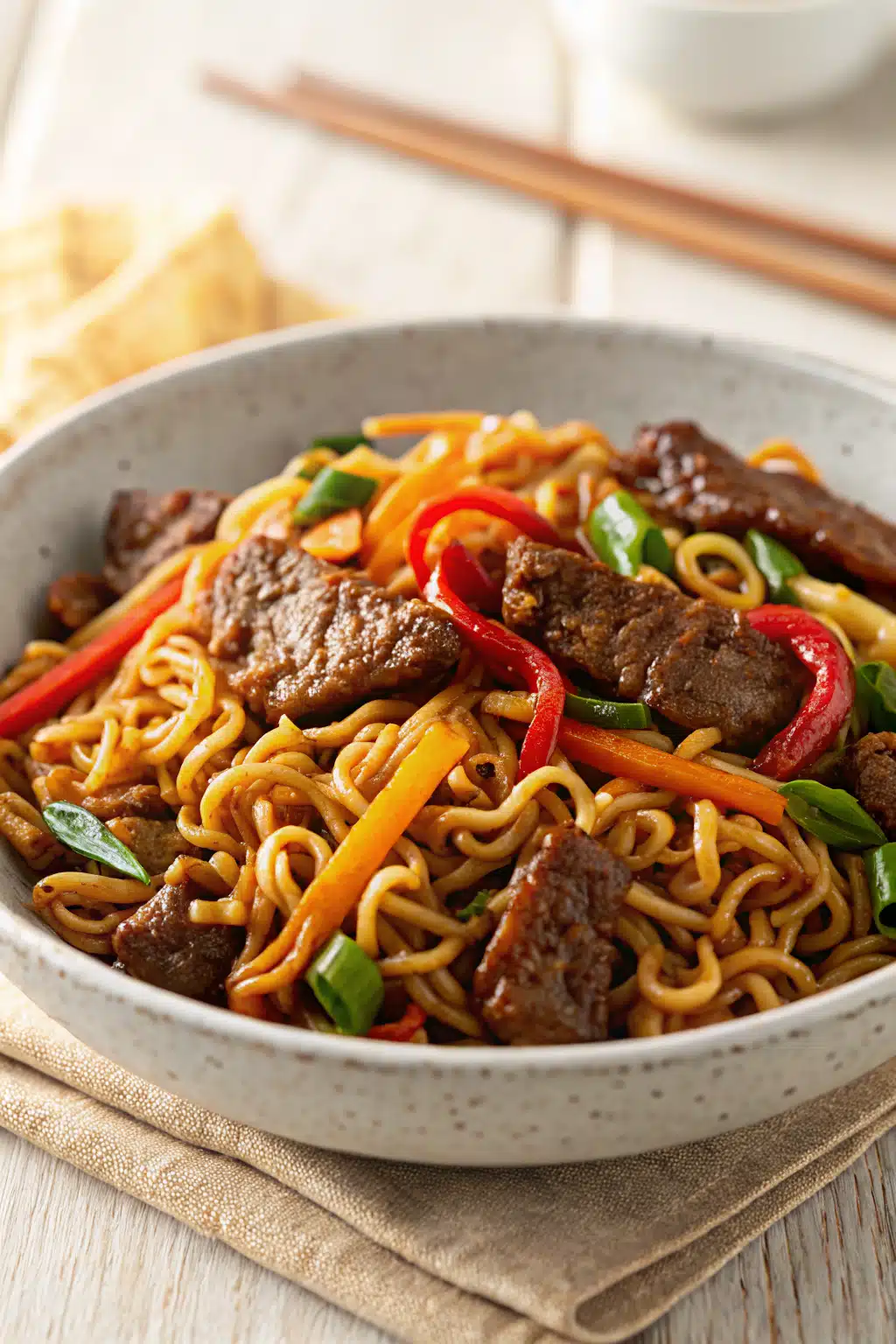 Beef Stir Fry Recipes slice on plate showing perfect texture and swirl pattern