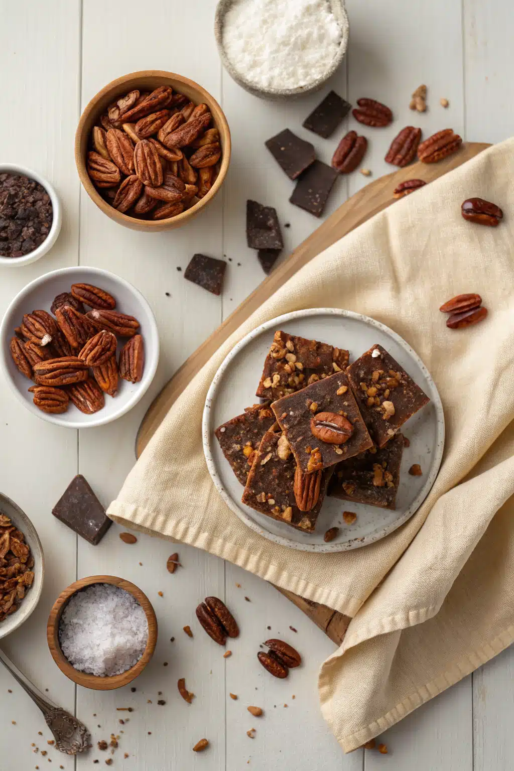 Pecan Pie Bark beautifully presented from an overhead angle