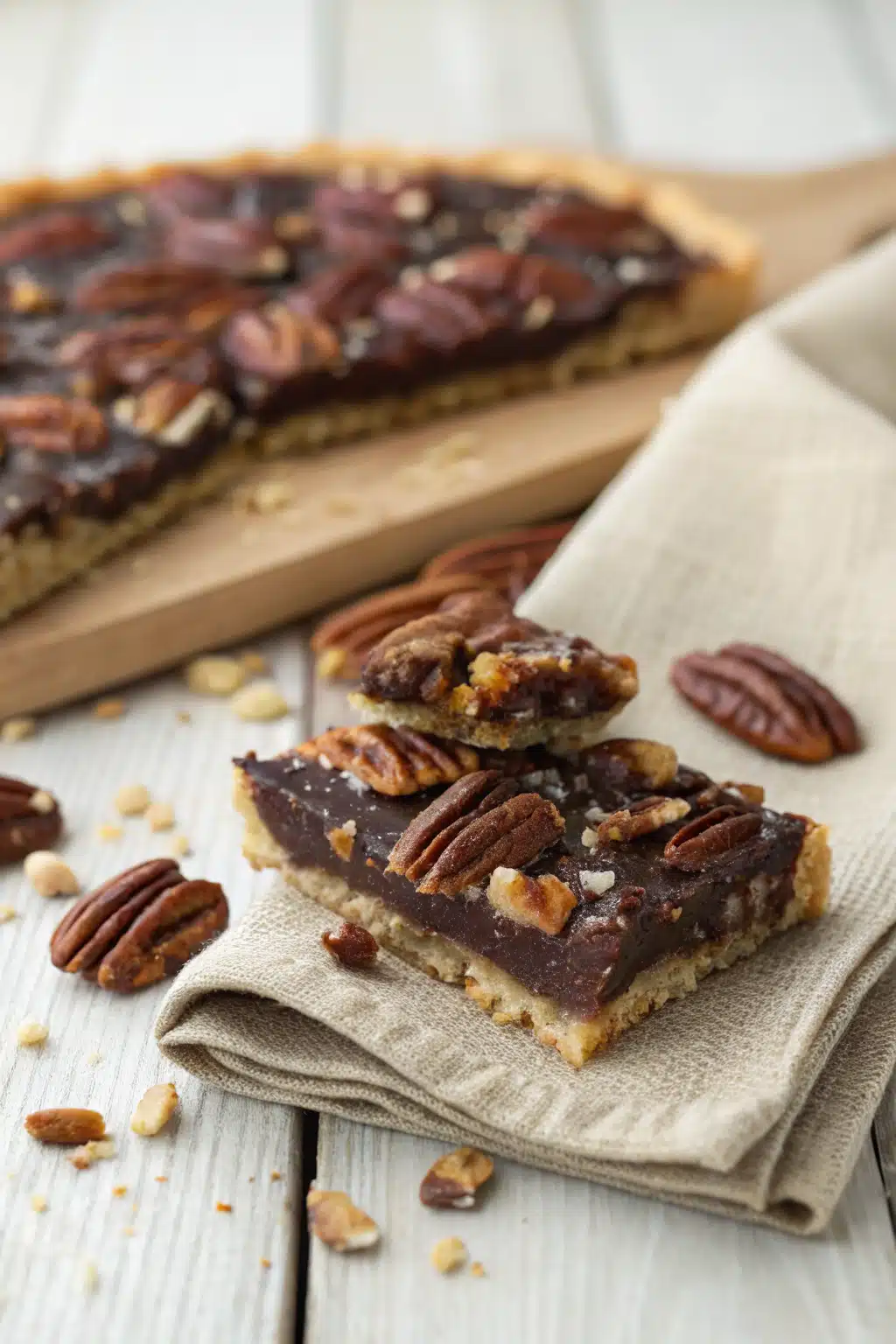 Pecan Pie Bark slice on plate showing perfect texture and swirl pattern
